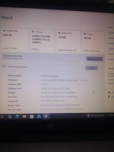 HP Laptop 250 G6 Notebook Core i-3 6th