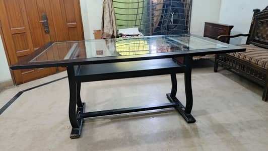 Solid Wooden Dining Table with Glass Top