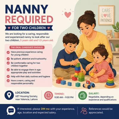 Female babysitter / nanny – UET Housing Society, Lahore