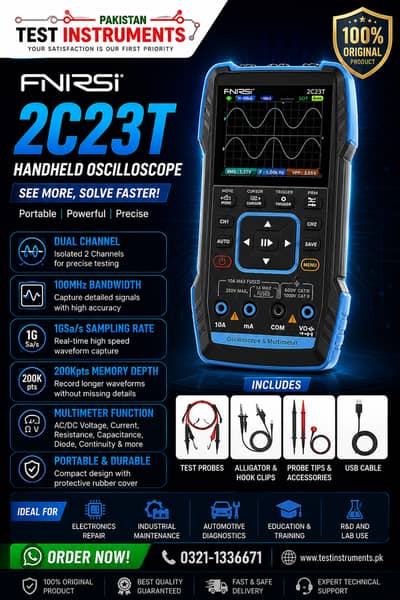 FNIRSI 2C23T: Handheld 3-in-1 Oscilloscope Multimeter In Pakistan