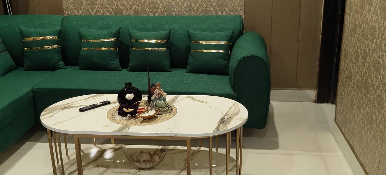 L shape corner sofa with table 2