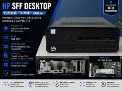 HP SFF Desktop PC | i5-8400 | 8GB DDR4 | Quadro K420 | 128GB NVMe