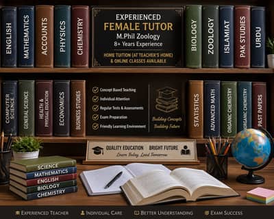 Female Tutor | M. Phil Zoology | 8+ Years Experience | G-11
