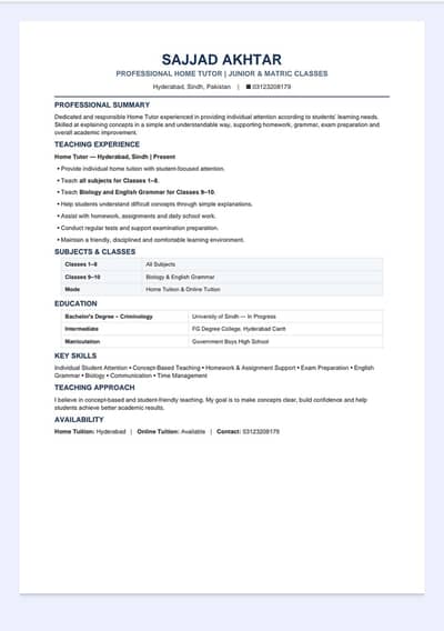 Home tutor in Hyderabad