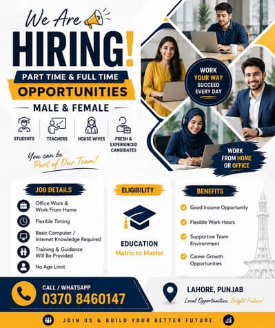 Part Time & Full Time Jobs in Lahore – Male & Female