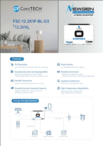 CoreTECH FSC-12.2K1P-BL-G3 12.2kW Hybrid Solar Inverter – Nexgen