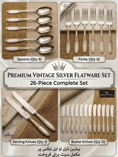 Premium Vintage Silver-Plated Flatware Set (26-Piece Complete Set)