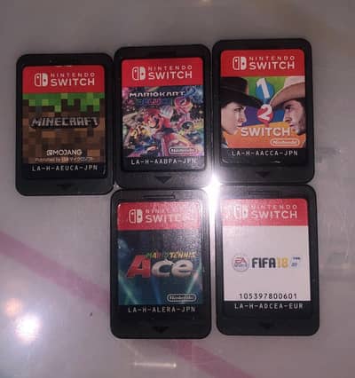 5 sims Mario kart,Mario tennis,fifa 18,1 2 switch, Minecraft