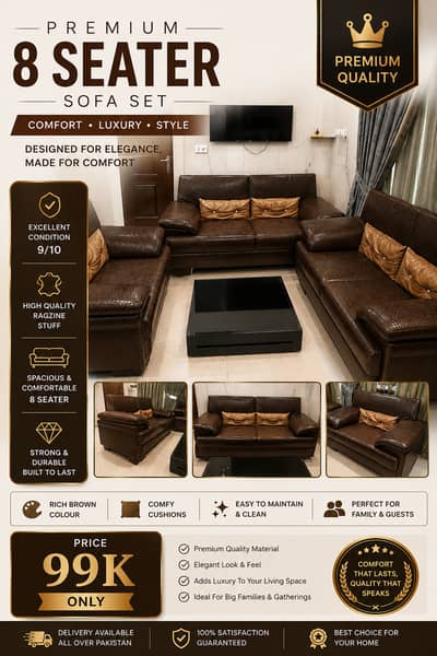 Premium 8 Seater Brown Sofa Set – Ragzine | Excellent Condition 9/10