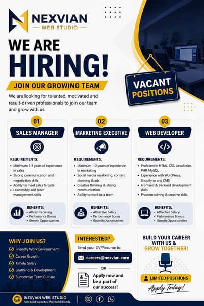 WE ARE HIRING | Sales Manager, Marketing Executive & Web Developer