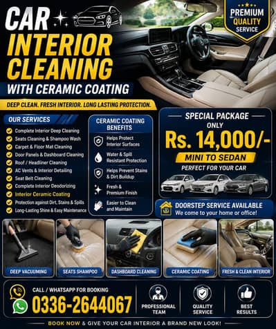 car interior cleaning with ribbon polish service available door step