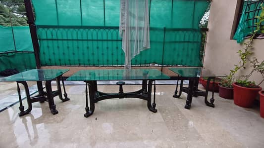 Glass center table with 2 side table - wooden frame