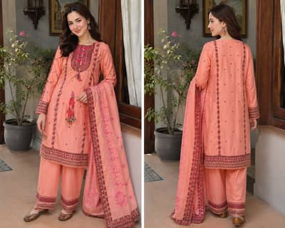 Peach Embroidered 3-Piece Ladies Suit – Beautiful Lawn/Cotton Dress