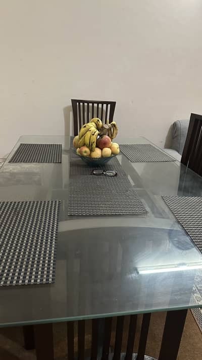 Glass Wood Dining Table with 6 Chairs
