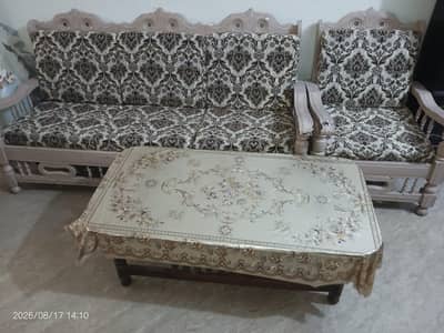 5-Seater Wooden Sofa Set + Wooden Table