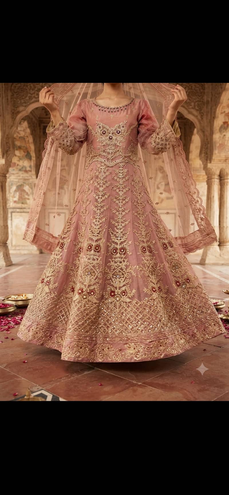 Pink Bridal Maxi | Heavy Embroidered Net Maxi | Large Size 0
