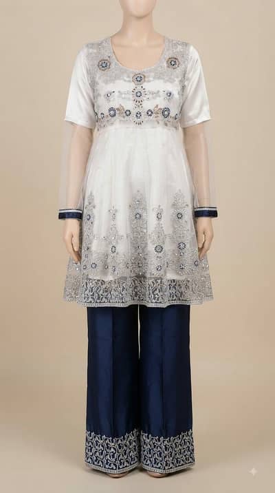 white or navy blue heavy embroidered salwar kameez sale or rent