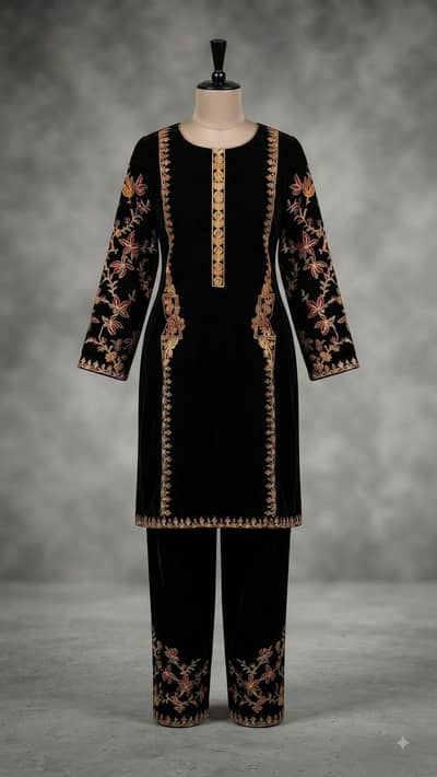 black velvet heavy embroidered dress winter collection sale/rent
