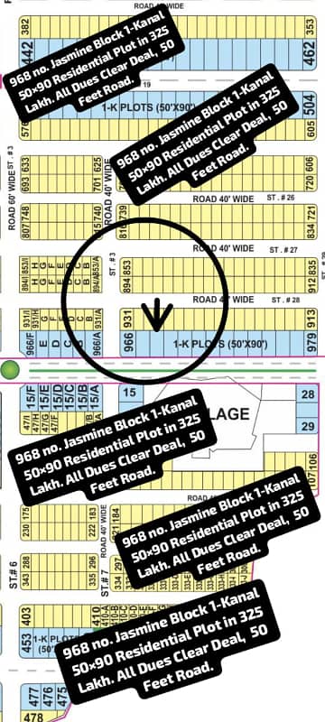 968 No. Jasmine Block 1-Kanal (50 By 90) Residential Plot In 325 Lakh All Dues Clear Deal, 50 Feet Road Best Location For Constructing Your Dream House In Bahria Town Lahore