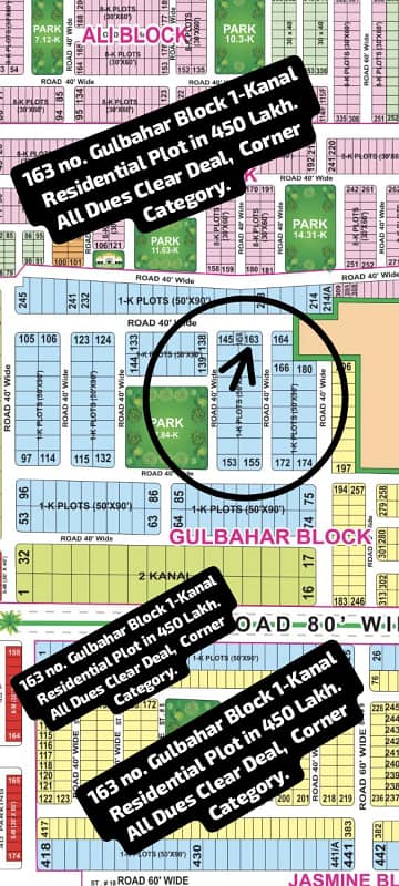 163 No. Gulbahar Block 19.5-Marla Residential Plot In 450 Lakh. All Dues Clear Deal, 40 Feet Road , Corner Category. Best Location For Constructing Your Dream House In Bahria Town Lahore