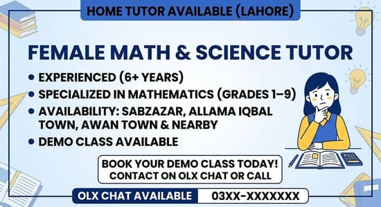 Experienced female home or online MATHS tutor available for grade 1/9