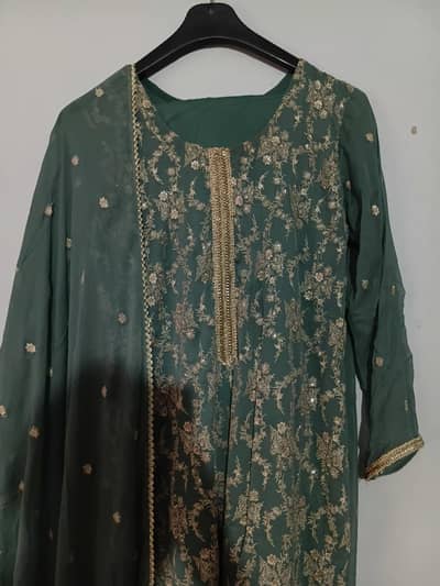 Elegant Olive Green Embroidered 3-Piece Suit | Formal Wear | Like New