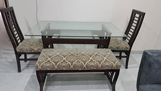 modern 6 seater glass top wooden satty