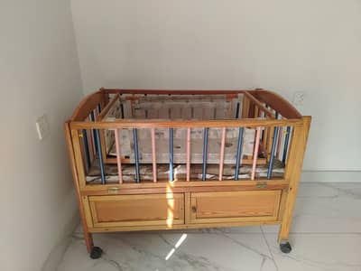 Wooden Baby Cot with Mattress – Good Condition