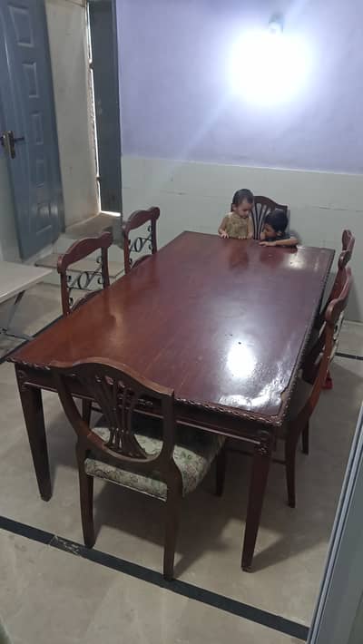 Classic Wooden Dining Table Set (6 Chairs)