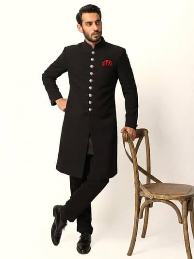 Premium Black Sherwani for Men – Elegant Formal/Wedding Wear