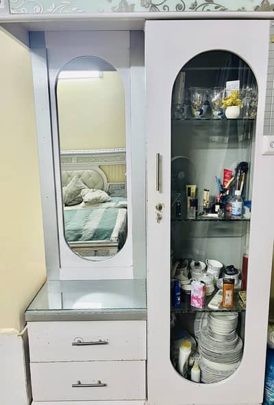 White Dressing Table with Mirror and Glass Showcase