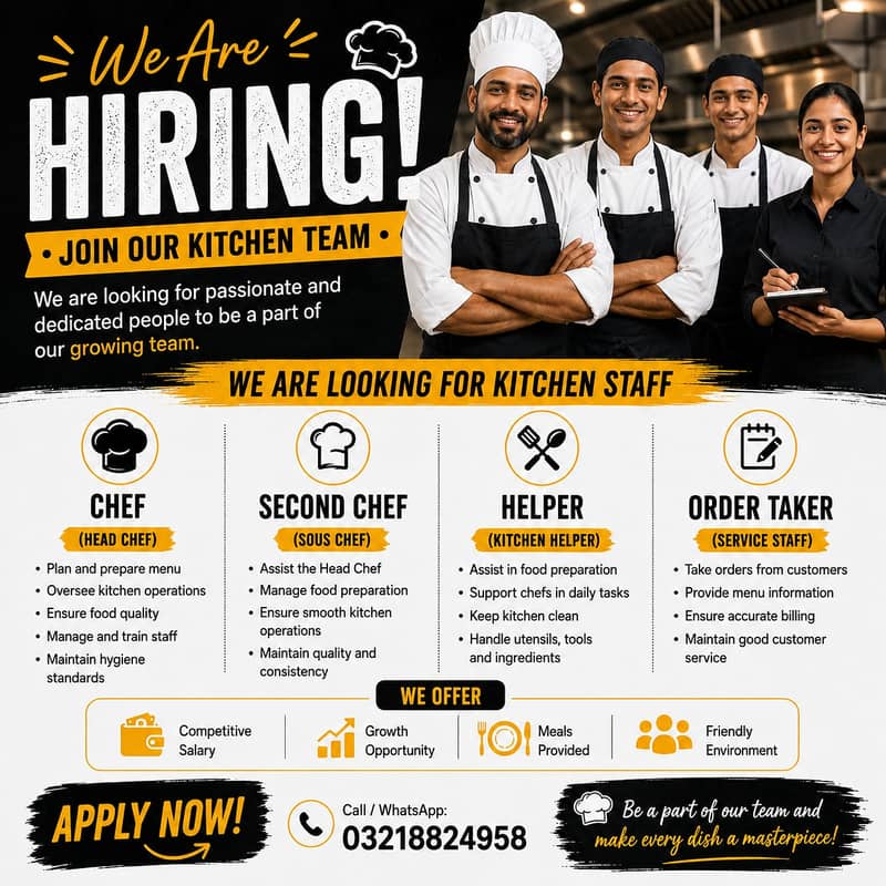 Chef / Second Chef / Helper / Order Taker 0