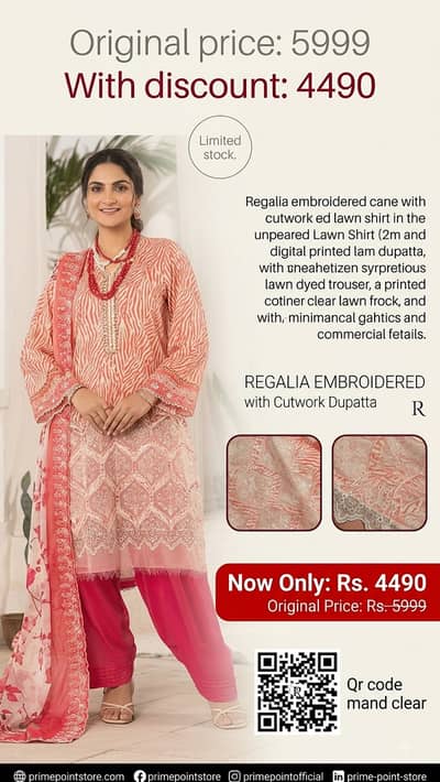 Regalia Embroidered 3-Piece Suit with Cutwork Dupatta