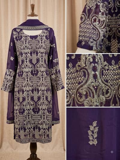 3 piece full embroidered dress