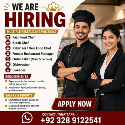Fast Food Chef | Steak Chef | Female Manager | Order Taker Jobs