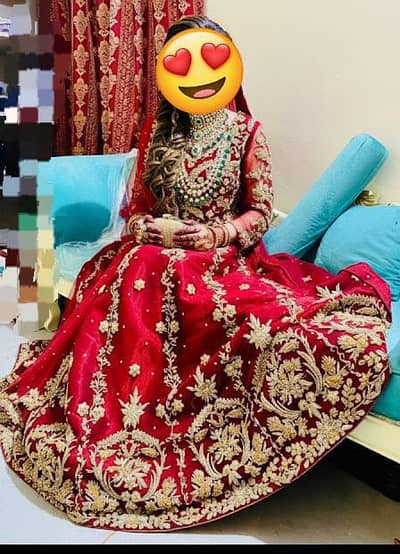 bridal dress with golden dabka work