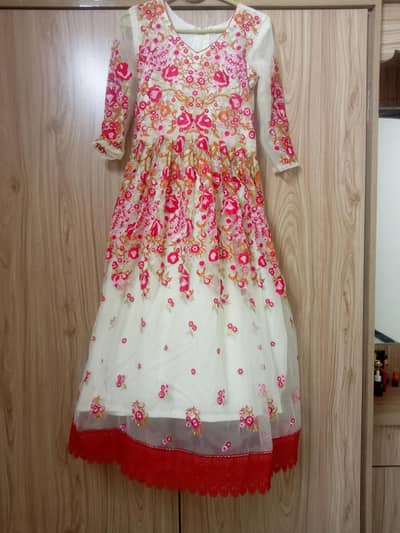 beautiful net frock trouser dupatta party wear one time use only