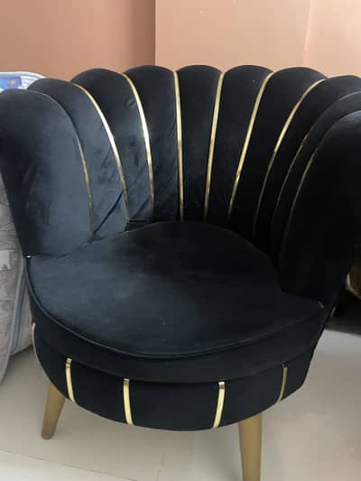 2 Single Black Sofas with Golden Stripes – Used, Good Condition