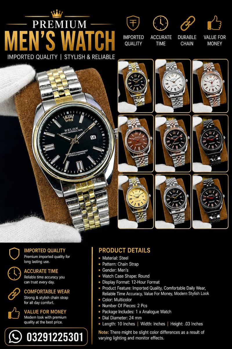 Premium Men's Imported Watch | Stylish Chain Strap | Analog Watch 0