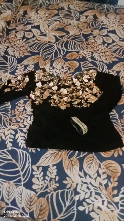 Black Saree Blouse – Heavy Hand Work, 1 Time Used
