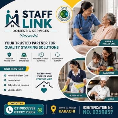House Maid, Driver, Babysitter, Nurse, Couple, Nanny, Driver & Cook