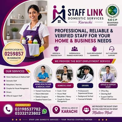 House Maids Baby Sitter Cook Drivers Chef Couple all Domestic staff