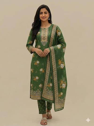 green flower imbroded kameez shalwar