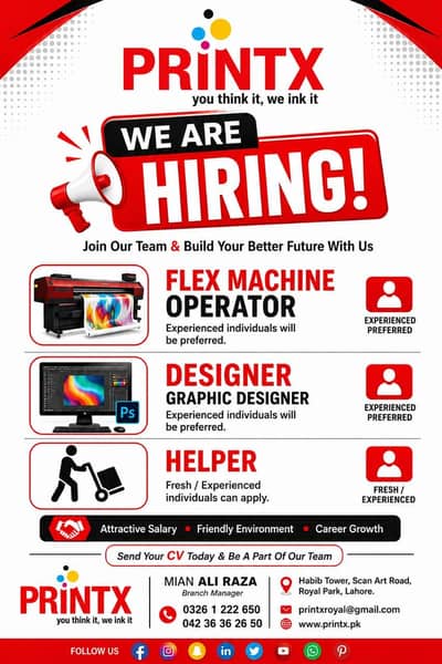 graphic designer and flex machine operator need urgentl