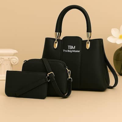 3-Piece Handbag Set with Gold Hardware
