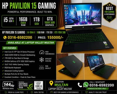 HP Pavilion 15 Gaming | i5-10th H | 16GB | 1TB SSD | GTX 1050 3GB |
