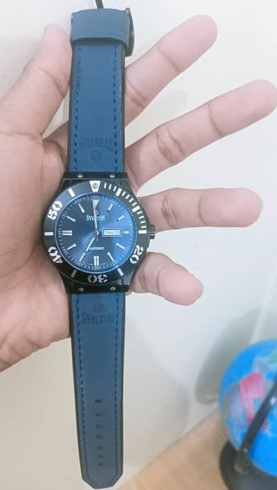 sveston blue dial leather strap watch brand new