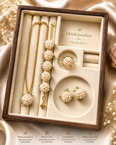 Elegant pearl floral jewellery set