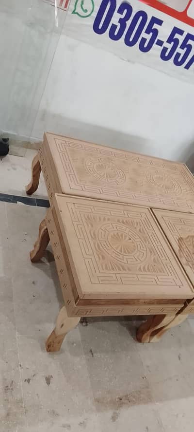Three piece Centre table set karving ke sath Sheesha