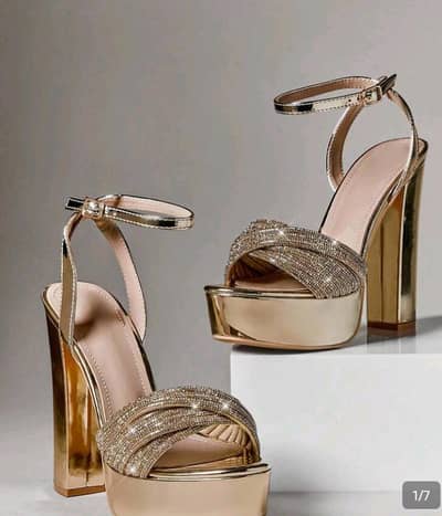 Brand New SHEIN Gold Rhinestone Platform Heels | Size Issue